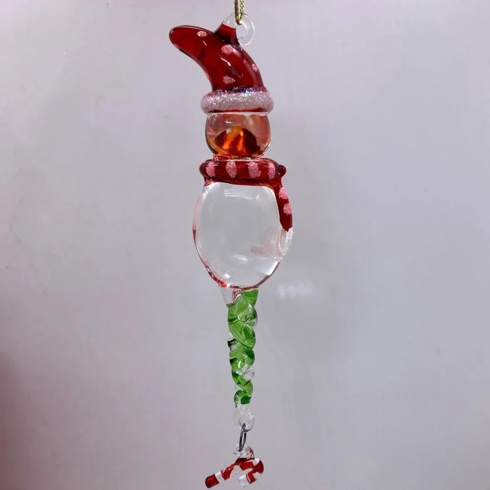 Set Of 3 Kirkland's Hand Blown Cheerful  Christmas Snowmen Ornaments New